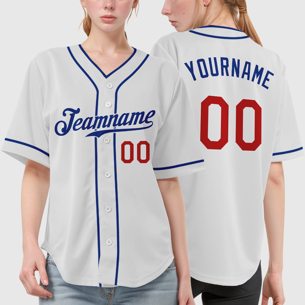Custom White Royal Red Piping Baseball Jersey