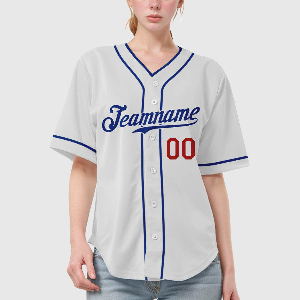 Custom White Royal Red Piping Baseball Jersey
