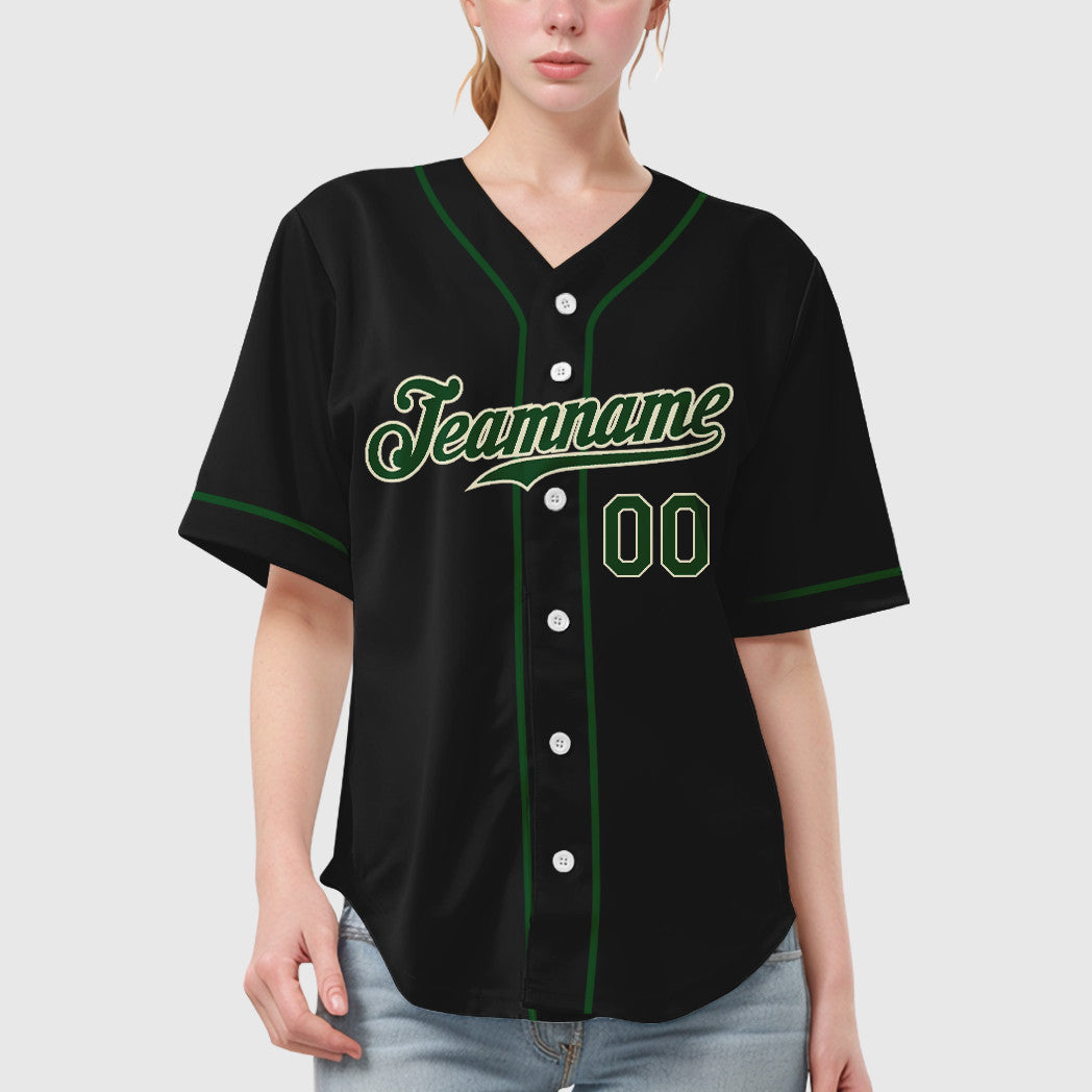 Custom Black Cream Green Sleeve Baseball Jersey