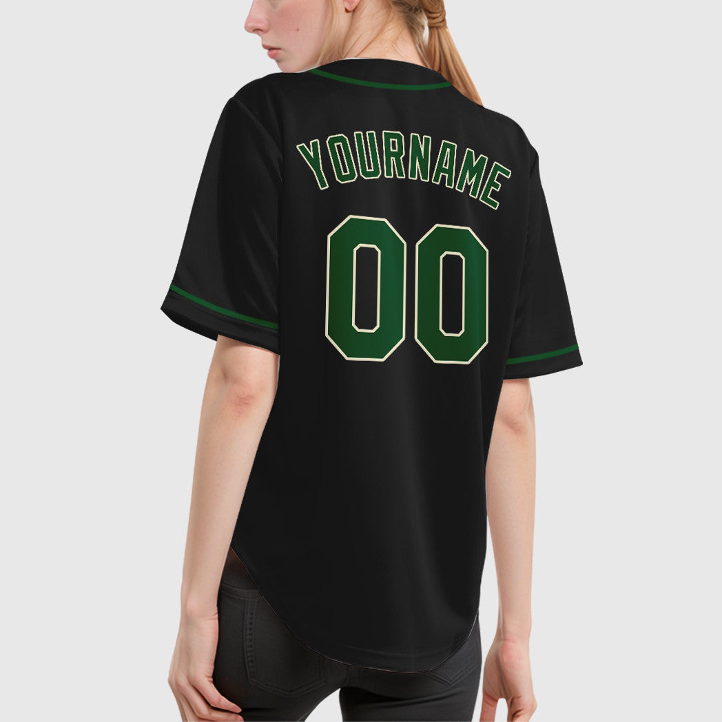 Custom Black Cream Green Sleeve Baseball Jersey