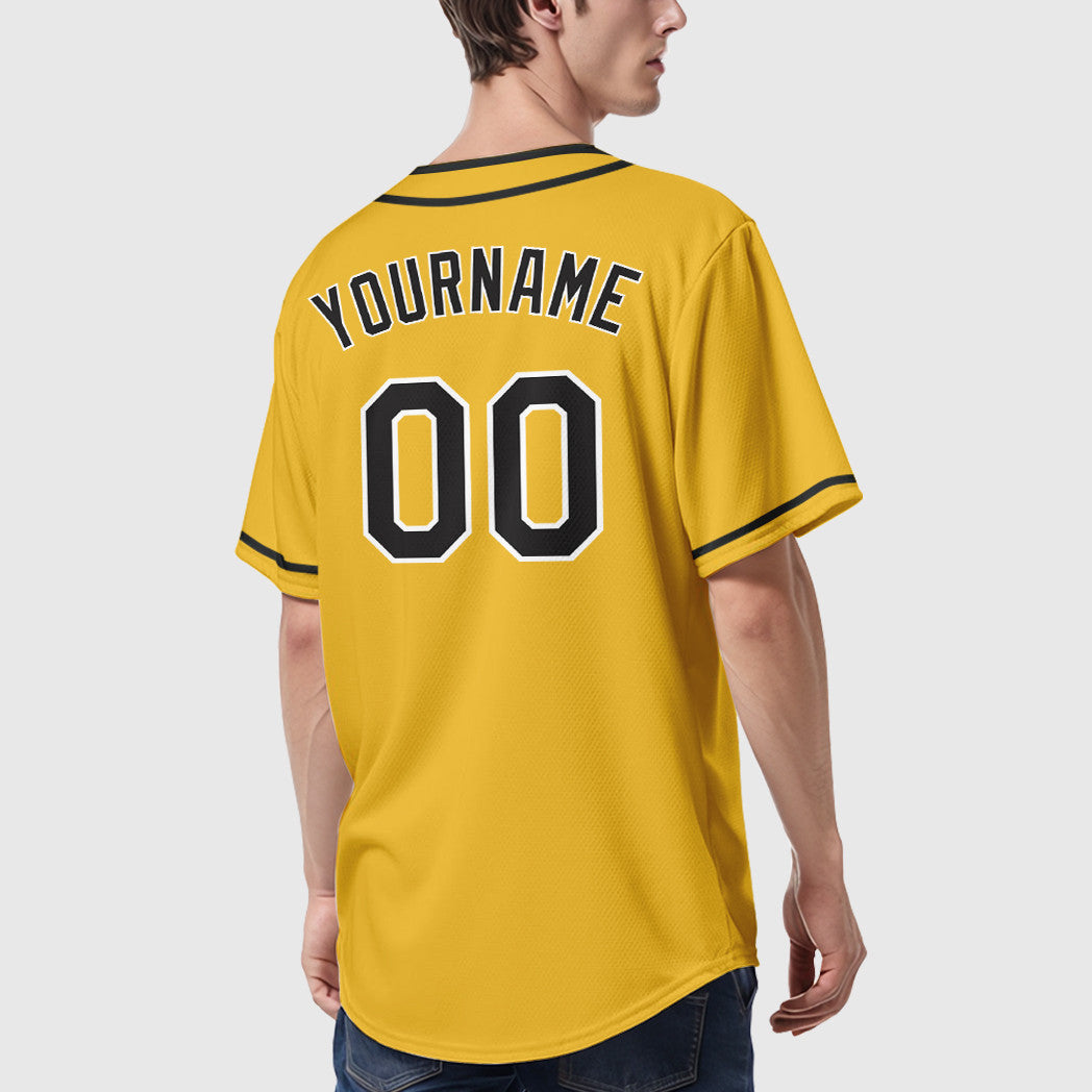 Custom Yellow Black Black-White Piping Baseball Jersey