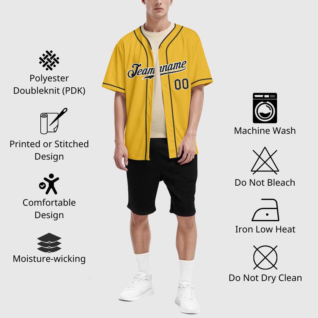 Custom Yellow Black Black-White Piping Baseball Jersey