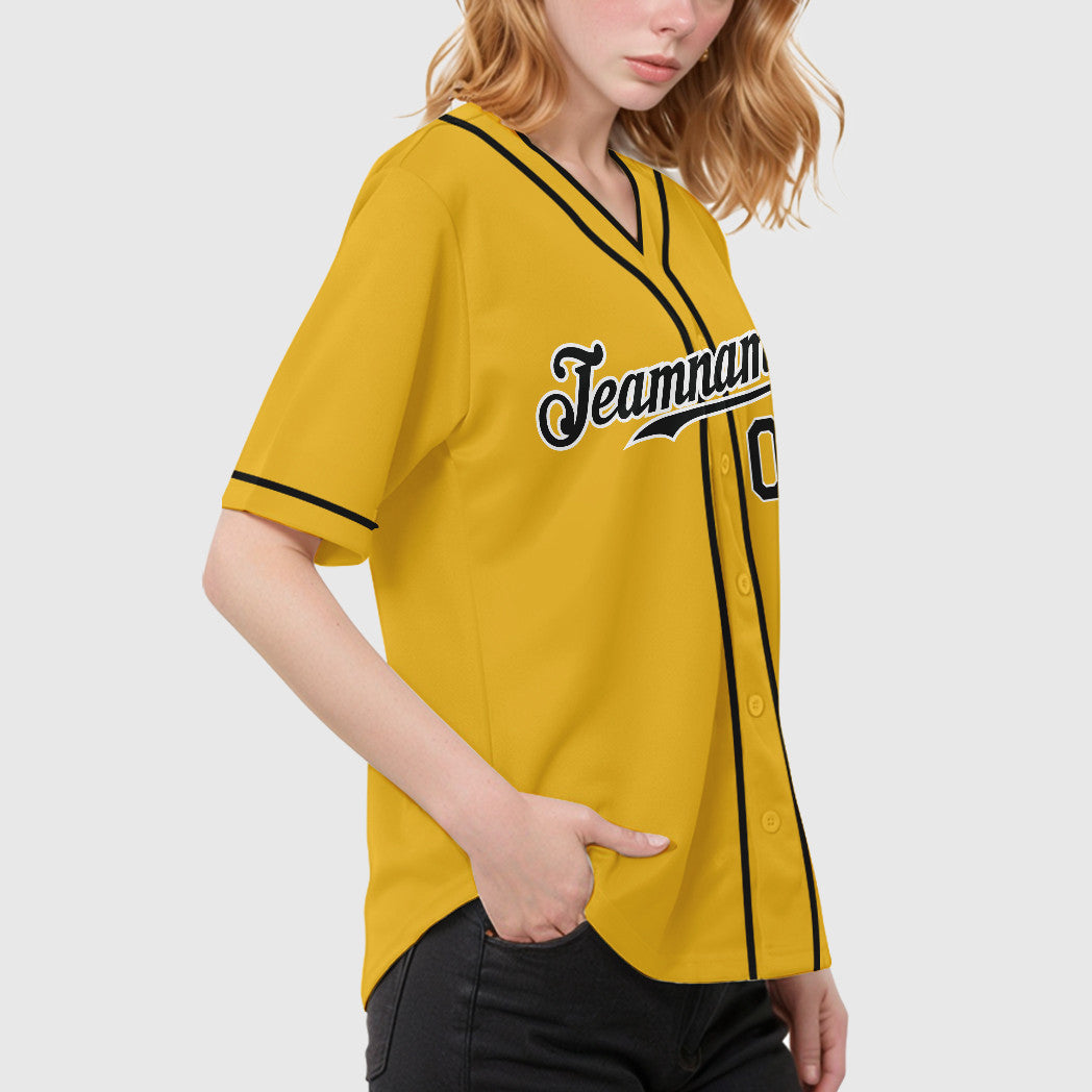 Custom Yellow Black Black-White Piping Baseball Jersey