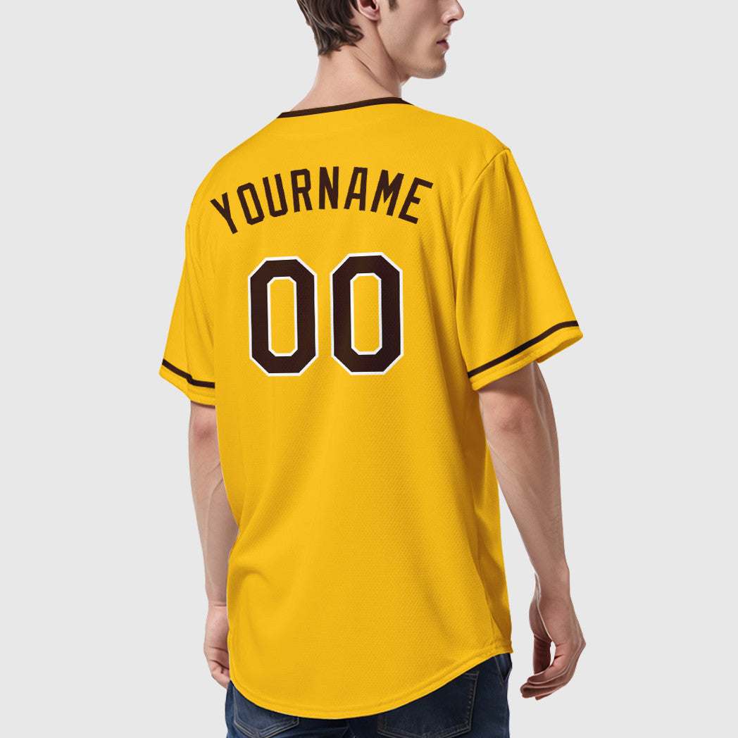Custom Yellow Brown Brown-White Collar Sleeve Baseball Jersey