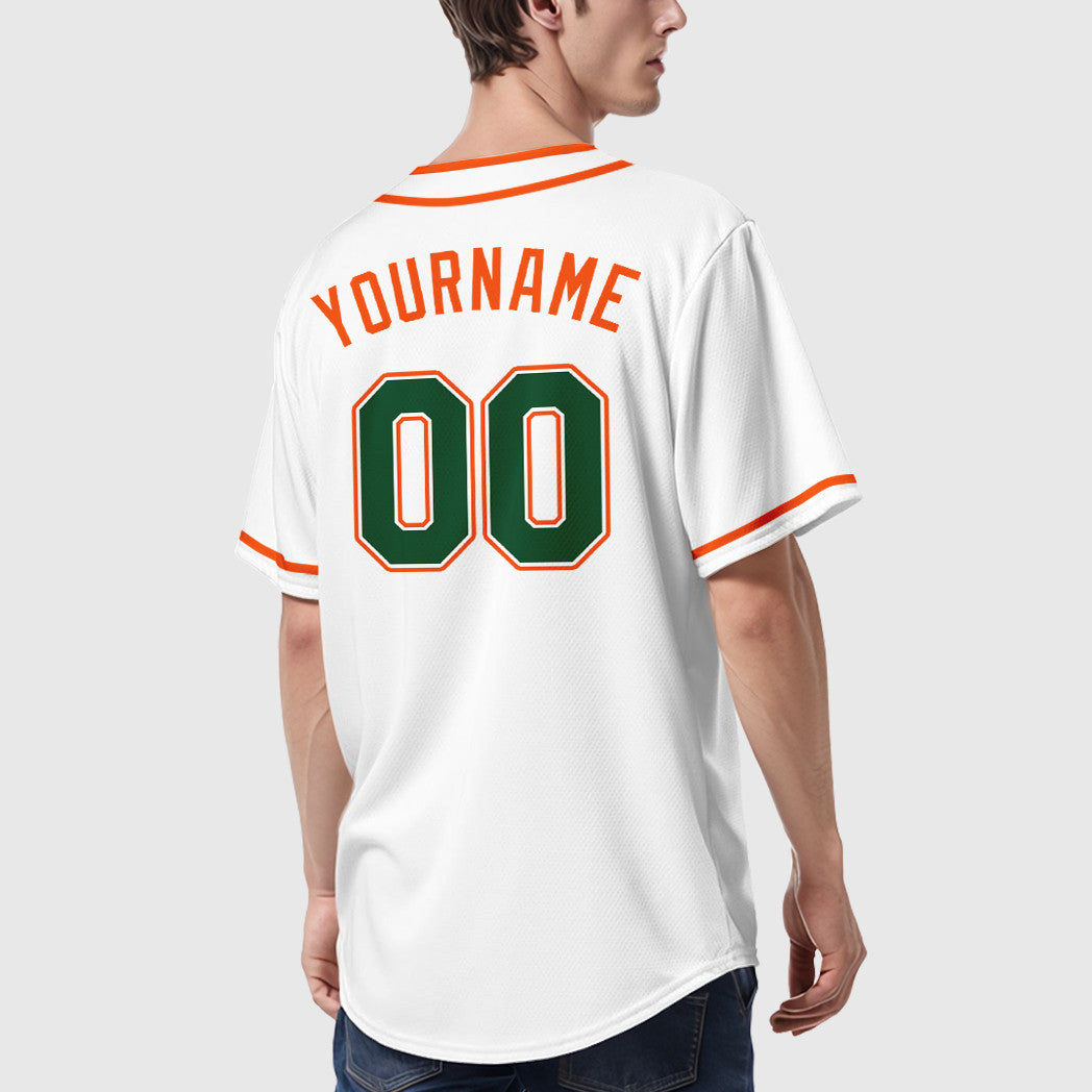 Custom White Green Green-Orange Piping Baseball Jersey