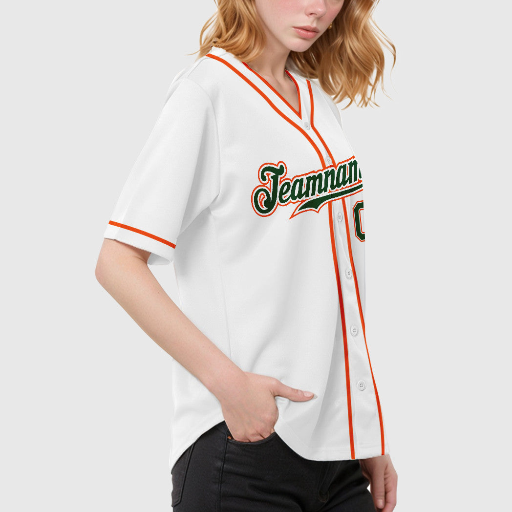 Custom White Green Green-Orange Piping Baseball Jersey