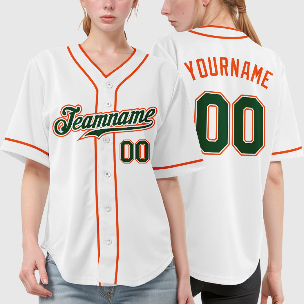 Custom White Green Green-Orange Piping Baseball Jersey