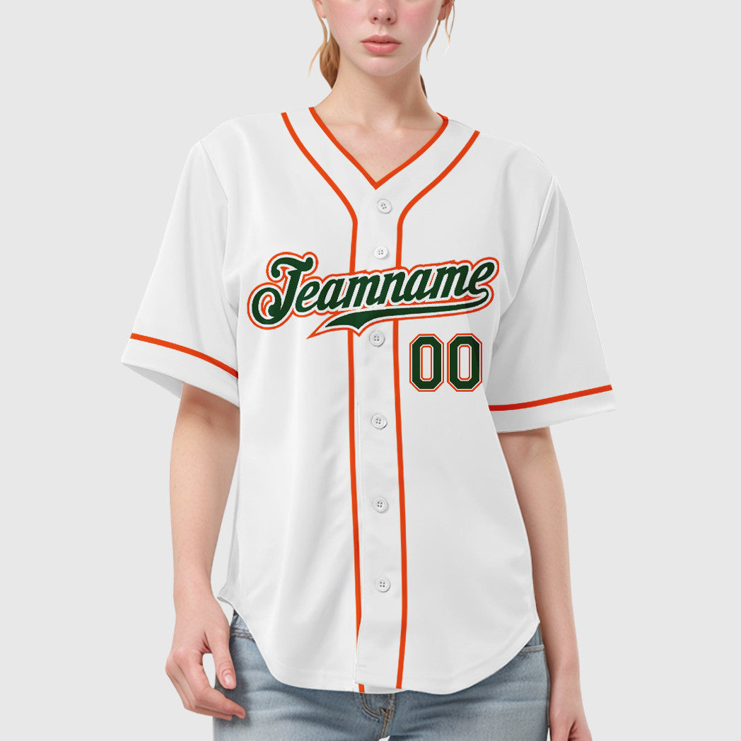 Custom White Green Green-Orange Piping Baseball Jersey