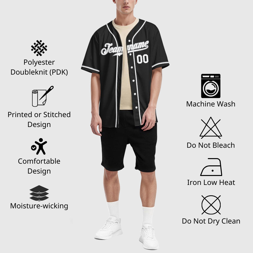 Custom Black Gray White Sleeve Baseball Jersey
