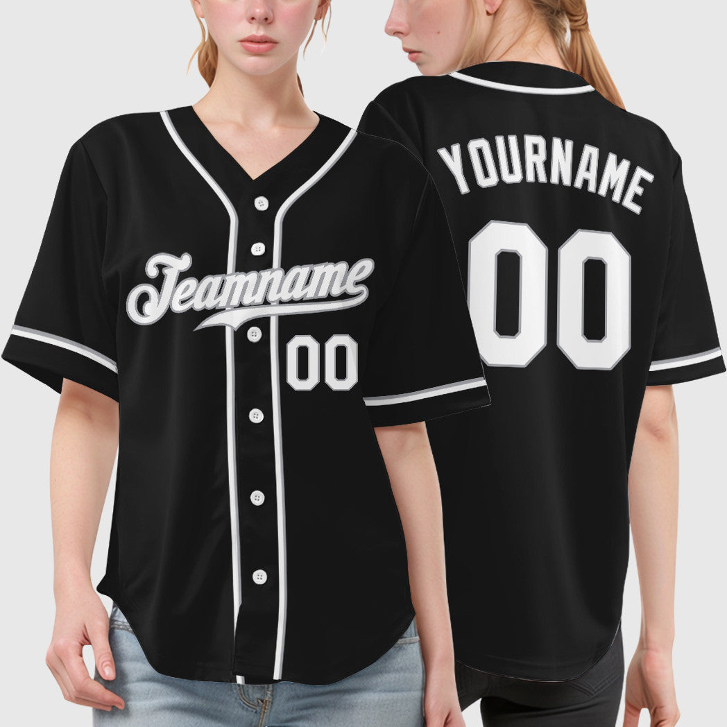 Custom Black Gray White Sleeve Baseball Jersey