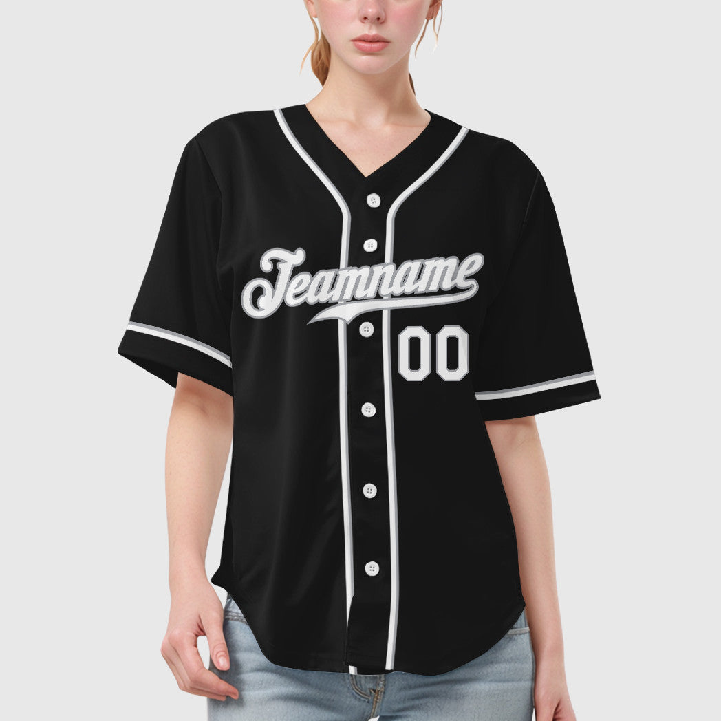 Custom Black Gray White Sleeve Baseball Jersey