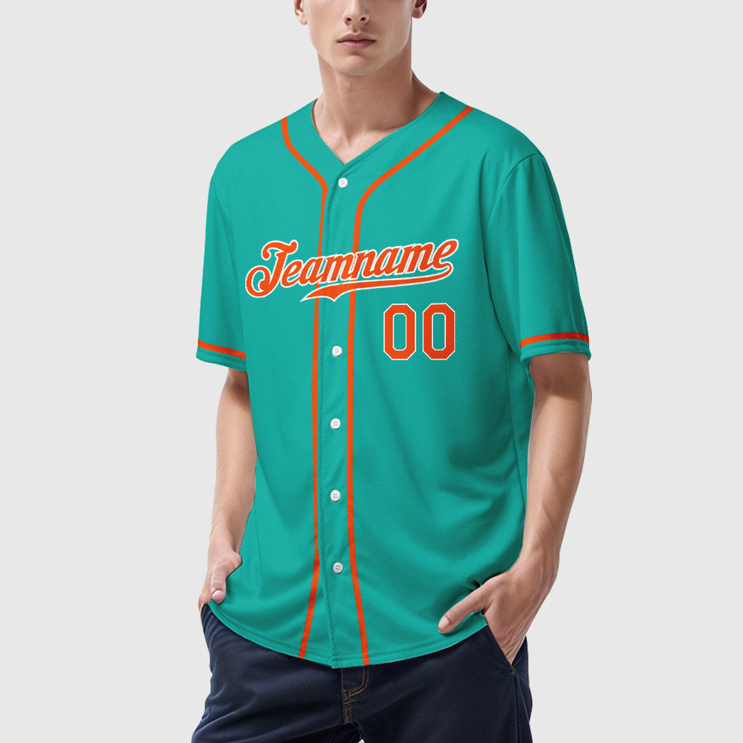 Custom Aqua White Orange Sleeve Baseball Jersey