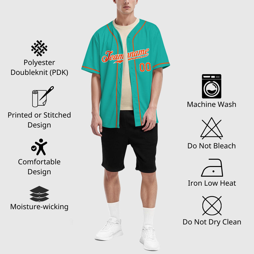 Custom Aqua White Orange Sleeve Baseball Jersey
