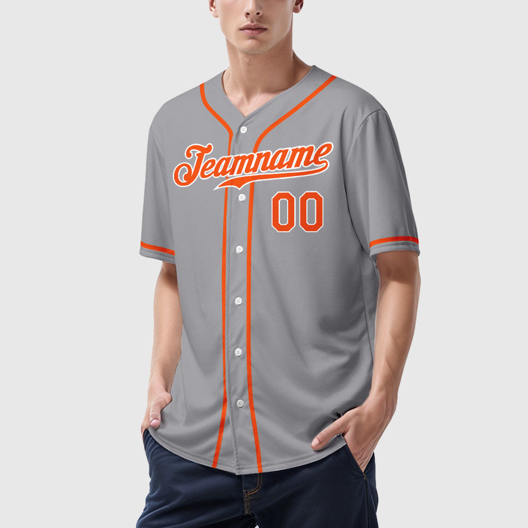 Custom Gray White Orange Sleeve Baseball Jersey
