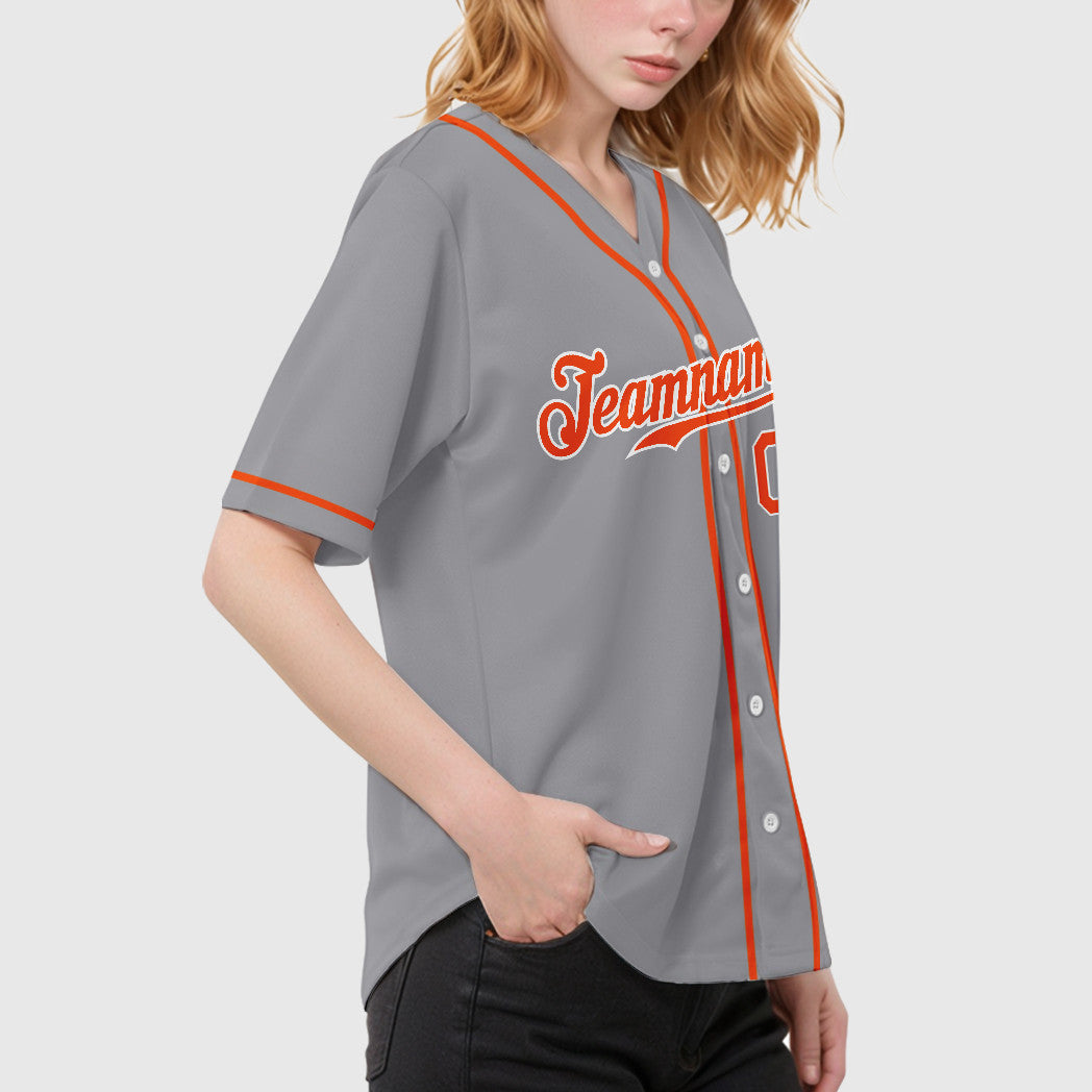 Custom Gray White Orange Sleeve Baseball Jersey