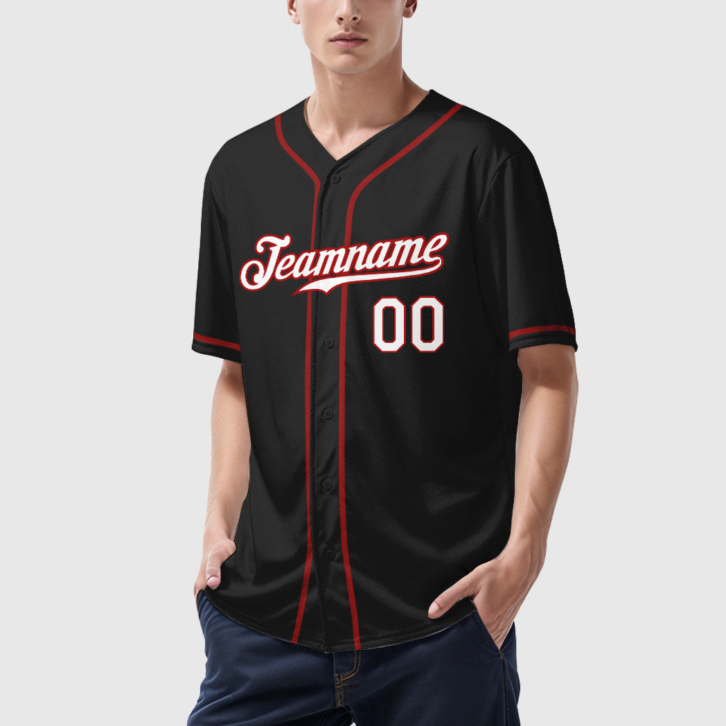 Custom Black White White-Red Sleeve Baseball Jersey