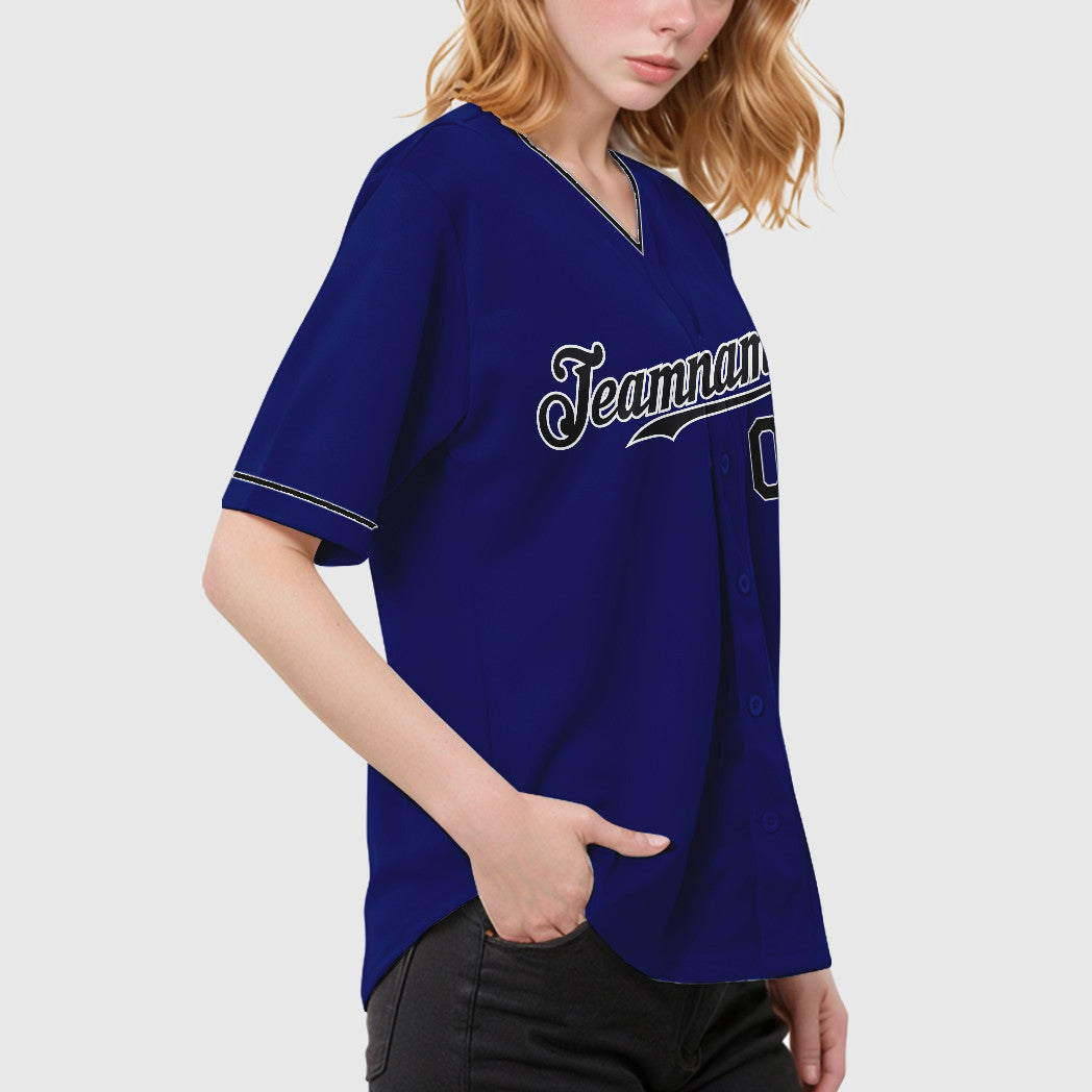 Custom Royal White Black Collar Sleeve Baseball Jersey