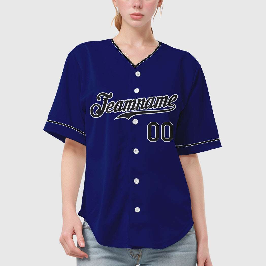 Custom Royal White Black Collar Sleeve Baseball Jersey