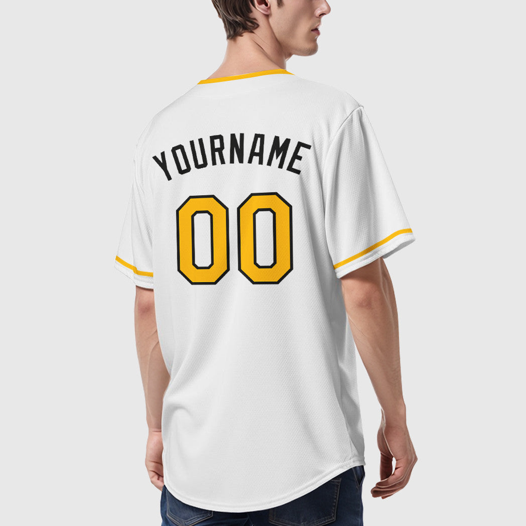 Custom White Black Gold Collar Sleeve Baseball Jersey