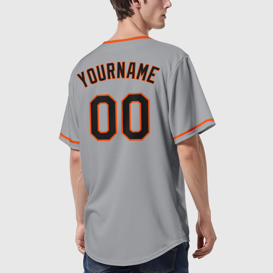 Custom Gray Black Black-Orange Collar Sleeve Baseball Jersey