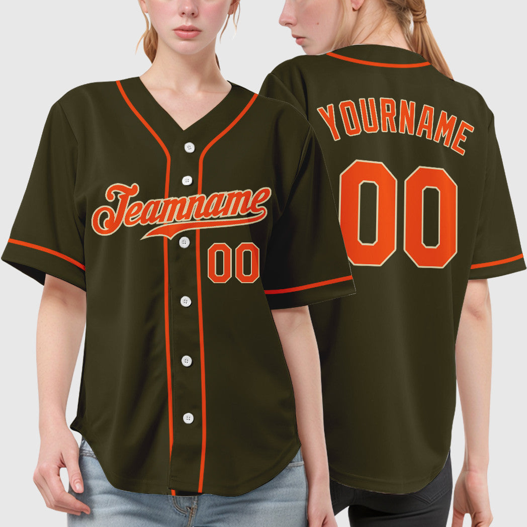 Custom Olive City Cream Orange Sleeve Salute To Service Baseball Jersey