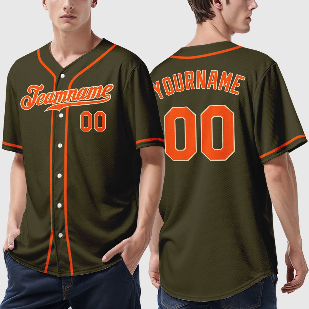 Custom Olive City Cream Orange Sleeve Salute To Service Baseball Jersey