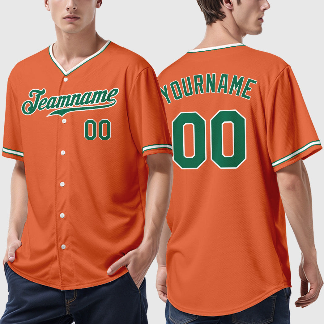 Custom Orange Kelly Green Kelly Green-White Collar Sleeve Baseball Jersey
