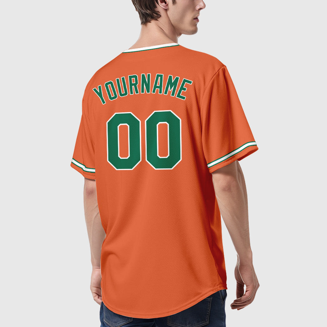 Custom Orange Kelly Green Kelly Green-White Collar Sleeve Baseball Jersey