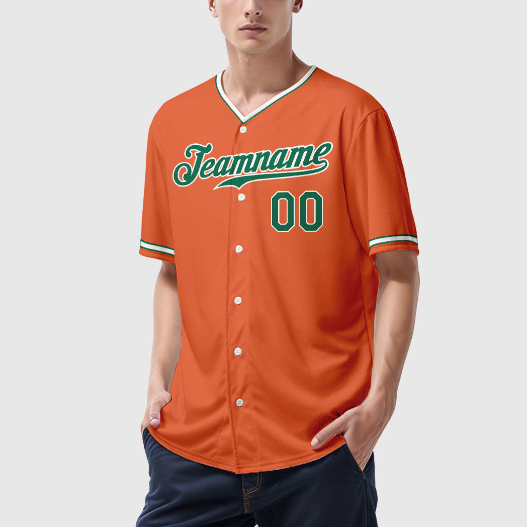 Custom Orange Kelly Green Kelly Green-White Collar Sleeve Baseball Jersey