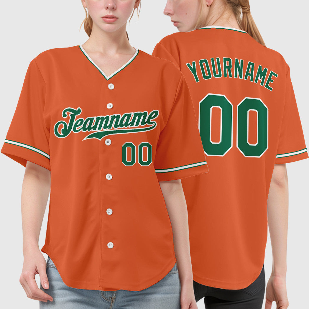 Custom Orange Kelly Green Kelly Green-White Collar Sleeve Baseball Jersey