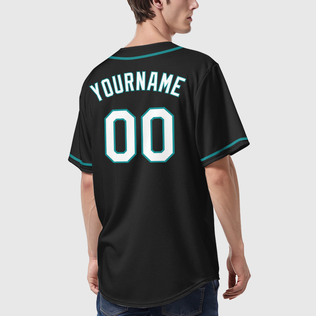 Custom Black Aqua Teal-White Sleeve Baseball Jersey