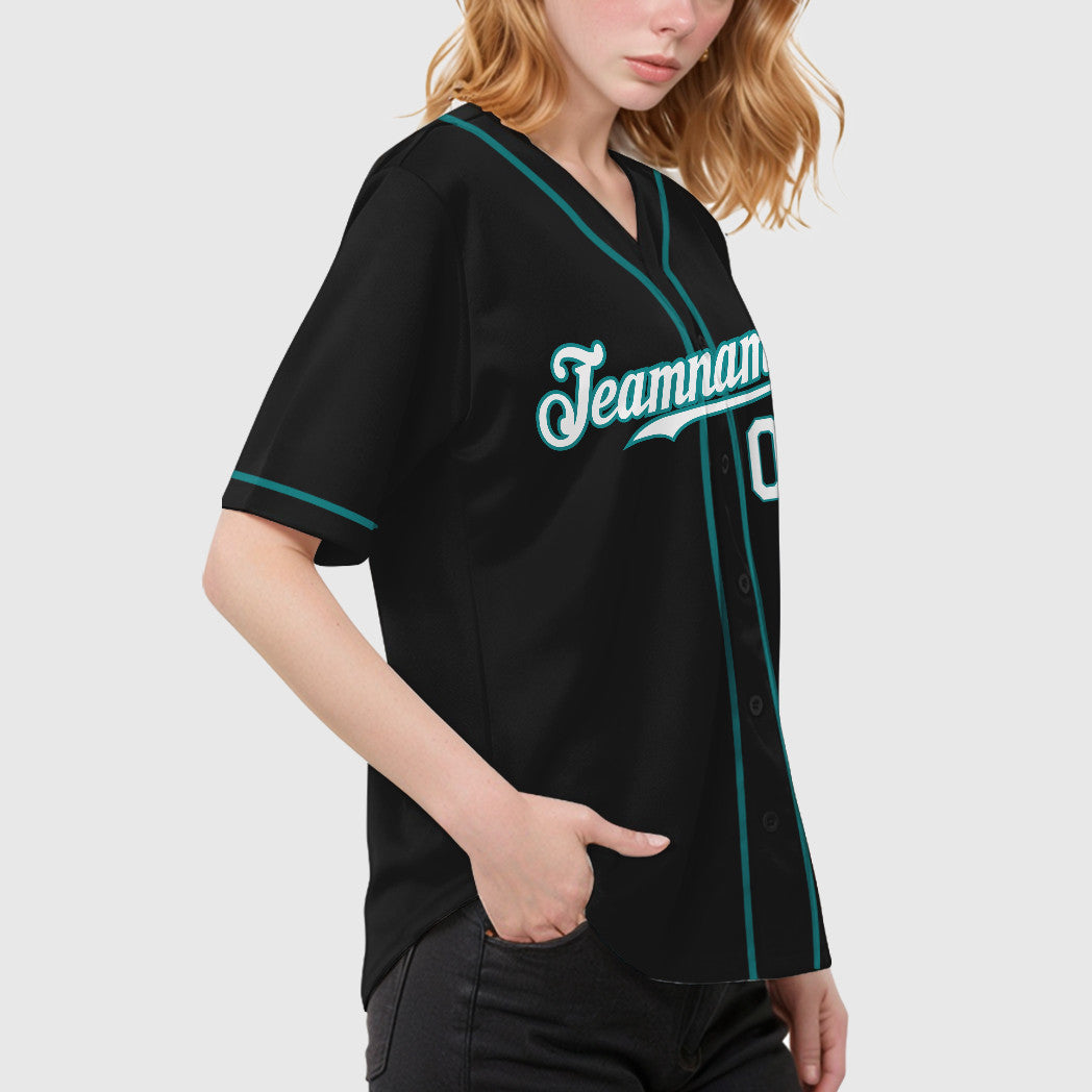 Custom Black Aqua Teal-White Sleeve Baseball Jersey