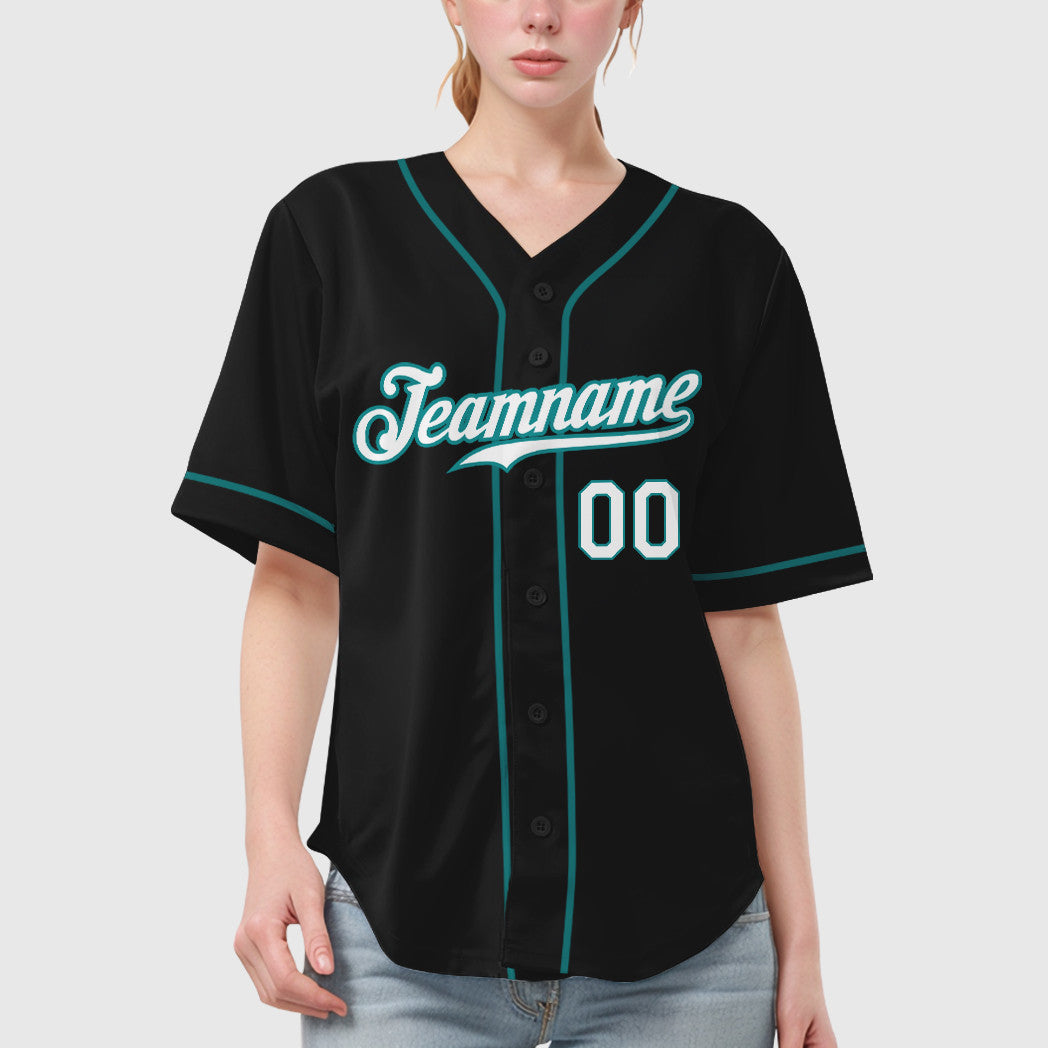 Custom Black Aqua Teal-White Sleeve Baseball Jersey