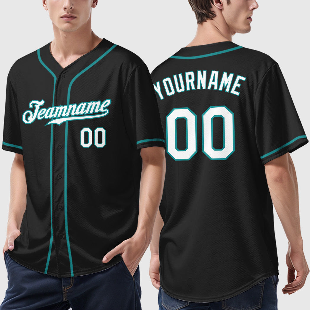 Custom Black Aqua Teal-White Sleeve Baseball Jersey