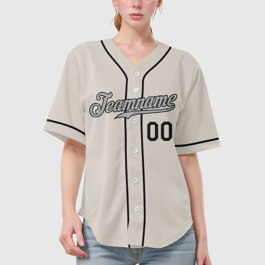 Custom Cream Gray Black Sleeve Baseball Jersey