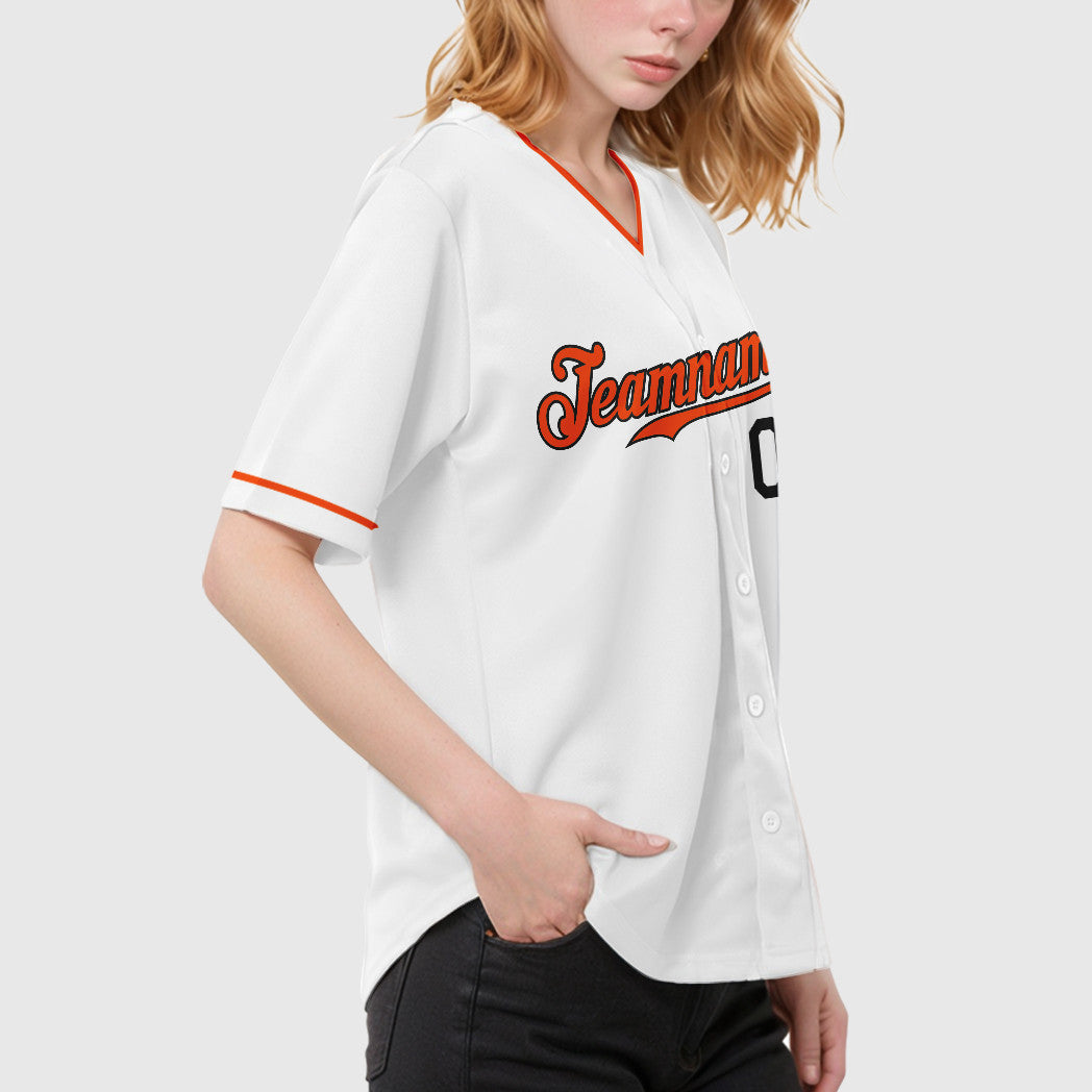 Custom White Black Orange Collar Sleeve Baseball Jersey