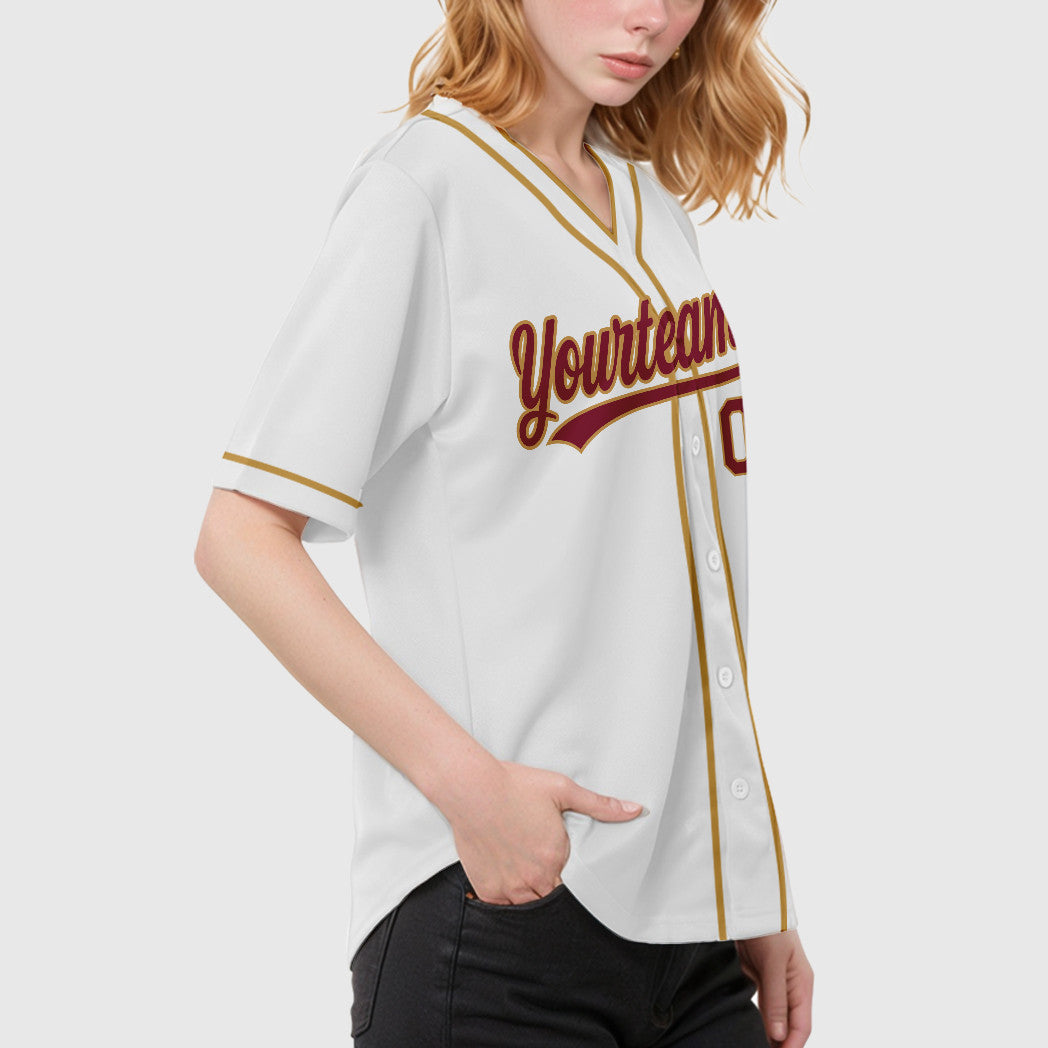 Custom White Crimson Crimson-Old Gold Piping Baseball Jersey