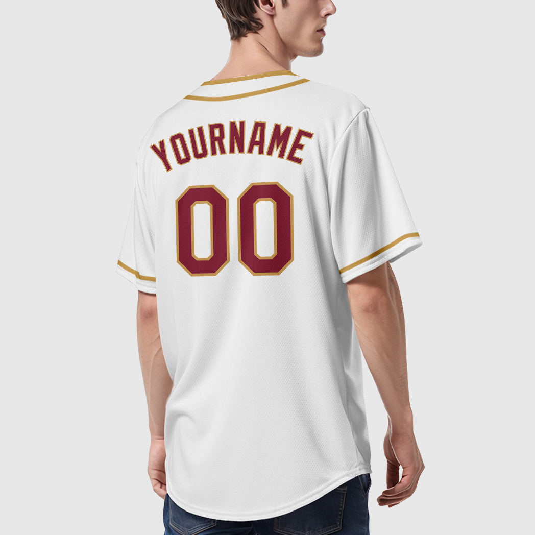 Custom White Crimson Crimson-Old Gold Piping Baseball Jersey