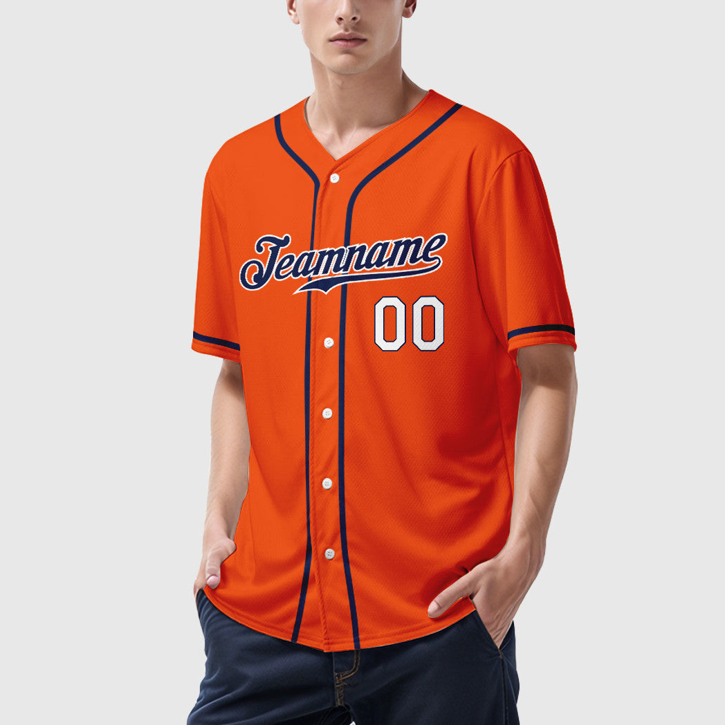Custom Orange White Navy-White Sleeve Baseball Jersey