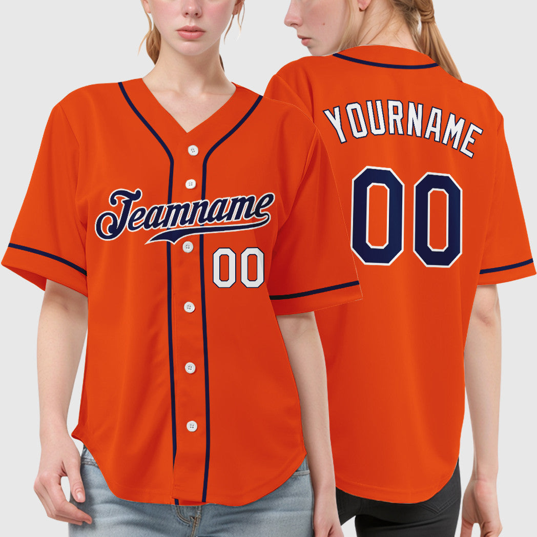Custom Orange White Navy-White Sleeve Baseball Jersey