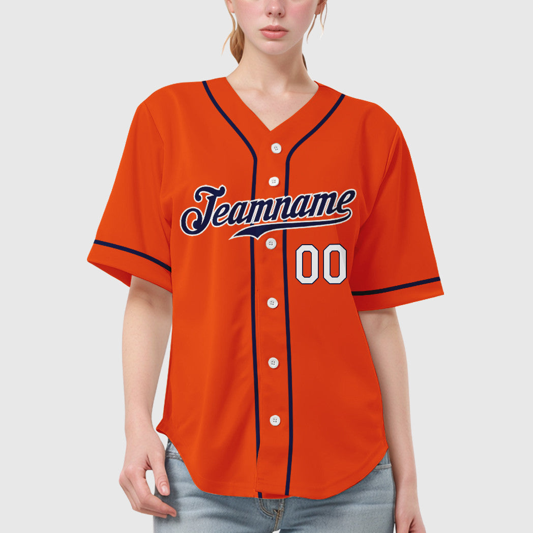 Custom Orange White Navy-White Sleeve Baseball Jersey