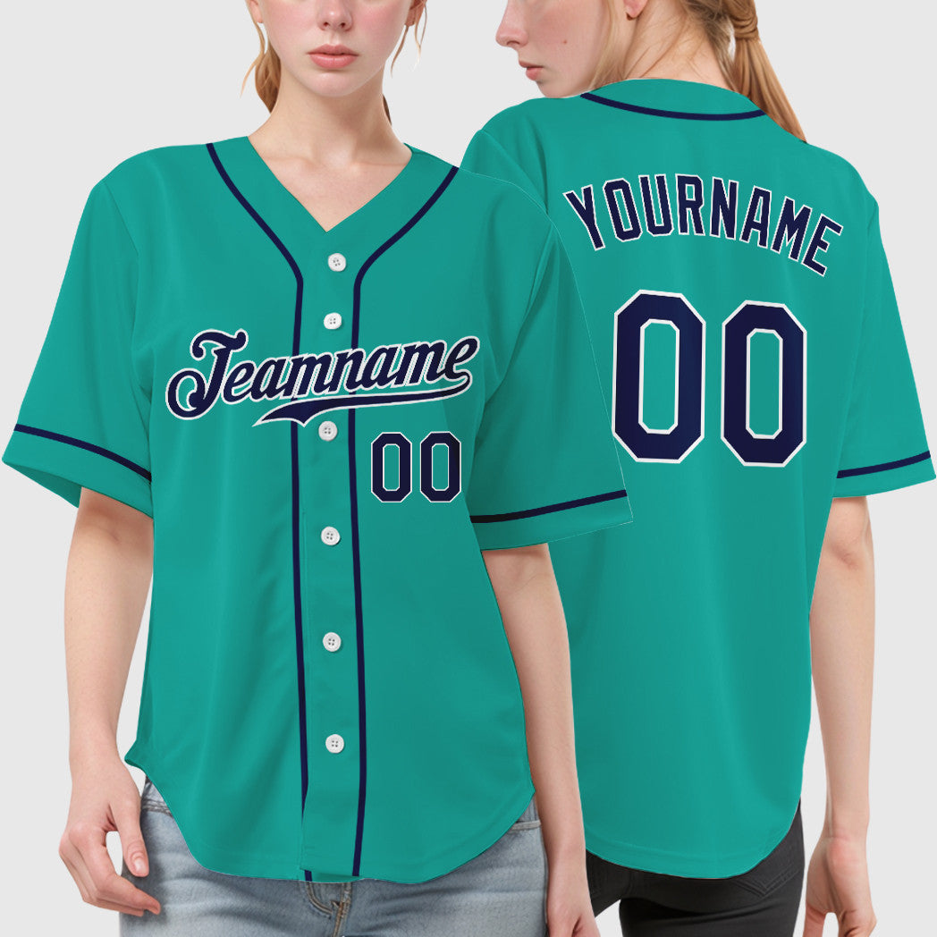 Custom Aqua White Navy Sleeve Baseball Jersey