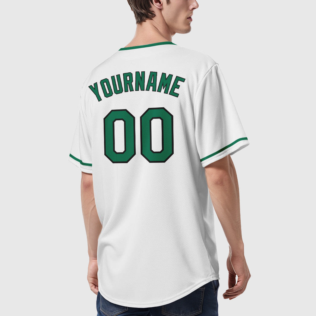 Custom White Kelly Green Black Collar Sleeve Baseball Jersey