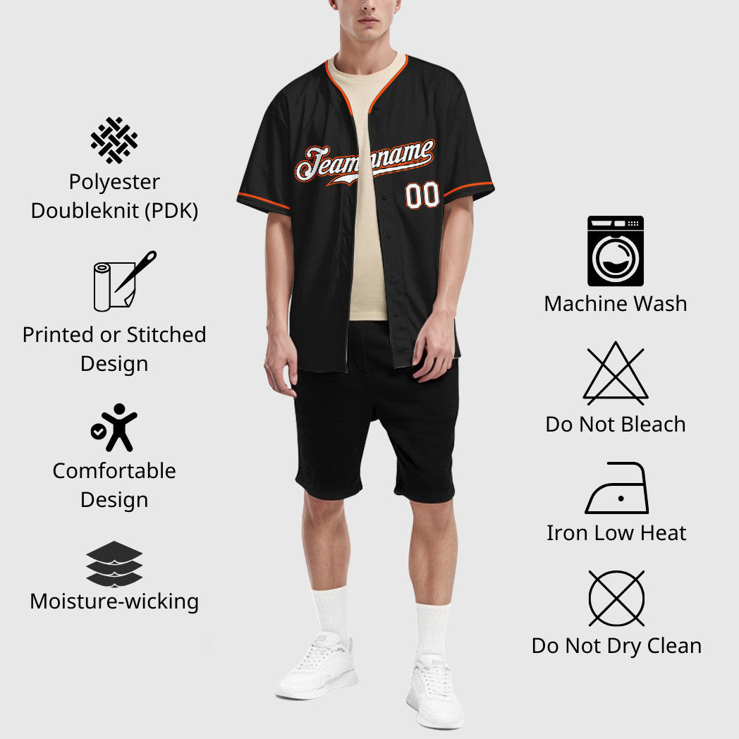 Custom Black White White-Orange Collar Sleeve Baseball Jersey