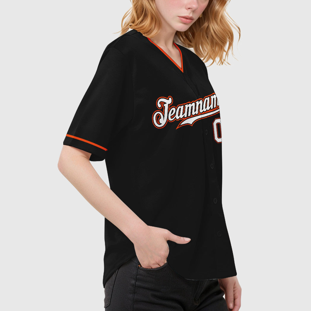 Custom Black White White-Orange Collar Sleeve Baseball Jersey
