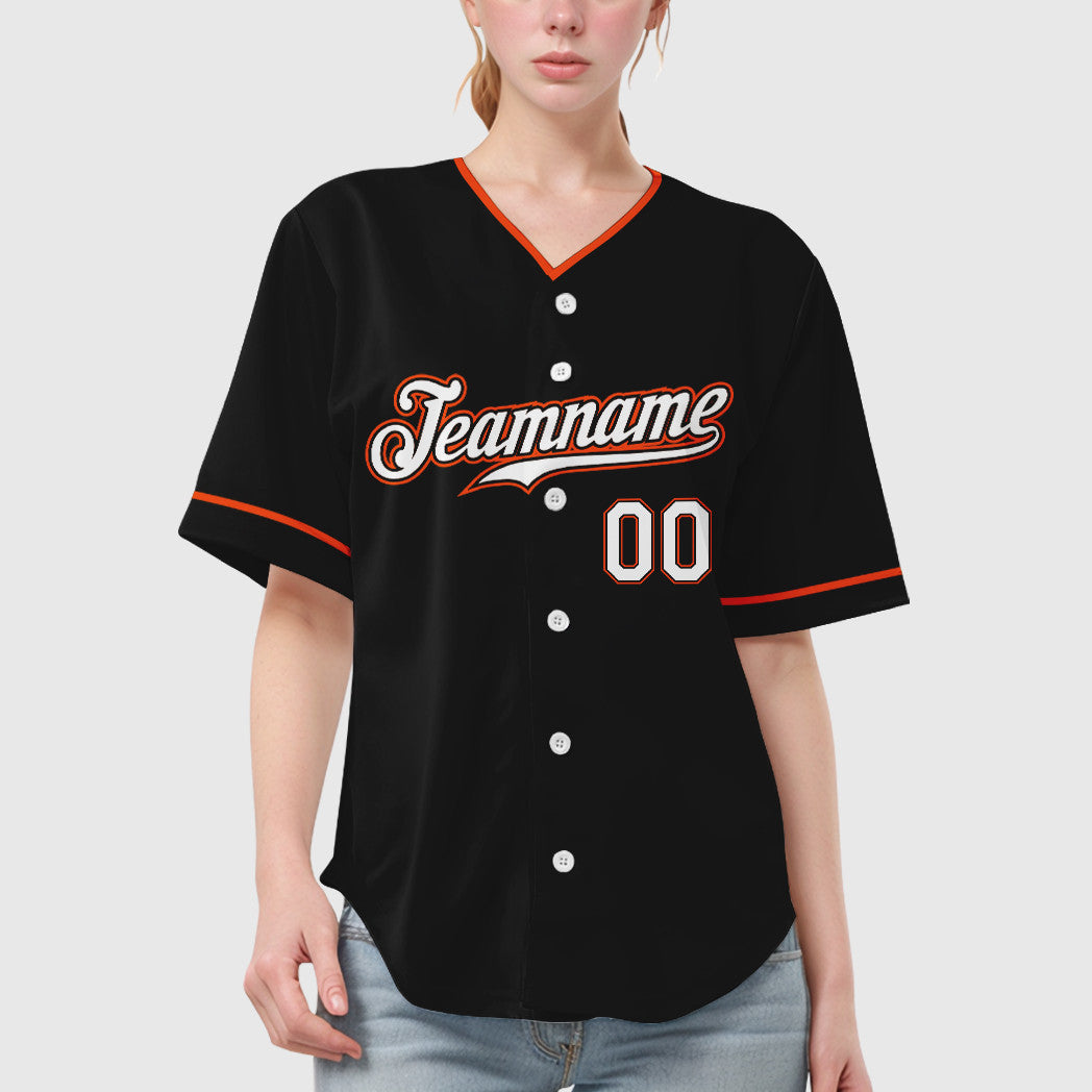 Custom Black White White-Orange Collar Sleeve Baseball Jersey