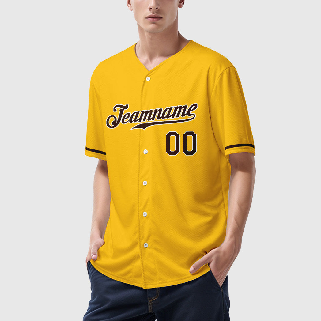 Custom Yellow Brown Brown-White Baseball Jersey