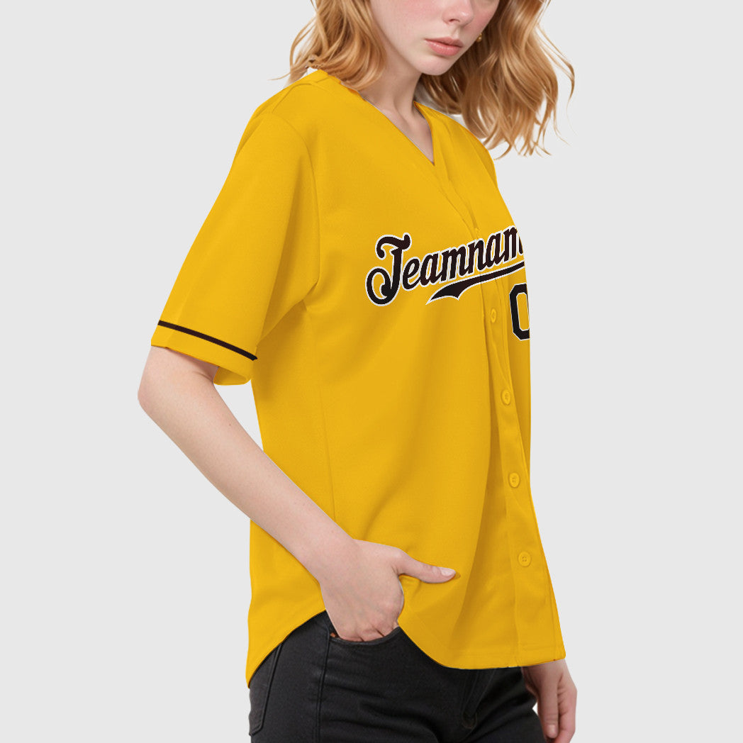 Custom Yellow Brown Brown-White Baseball Jersey