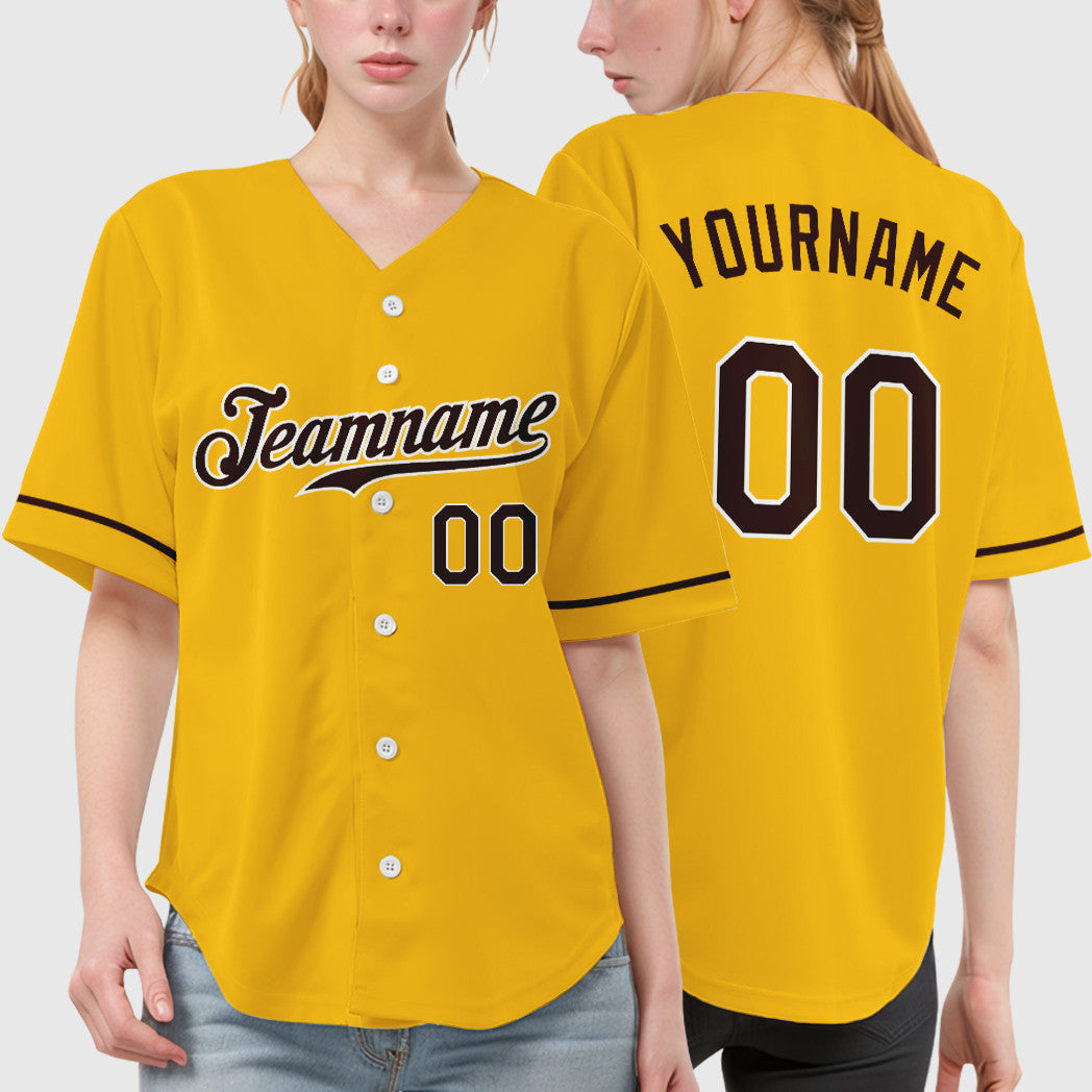 Custom Yellow Brown Brown-White Baseball Jersey