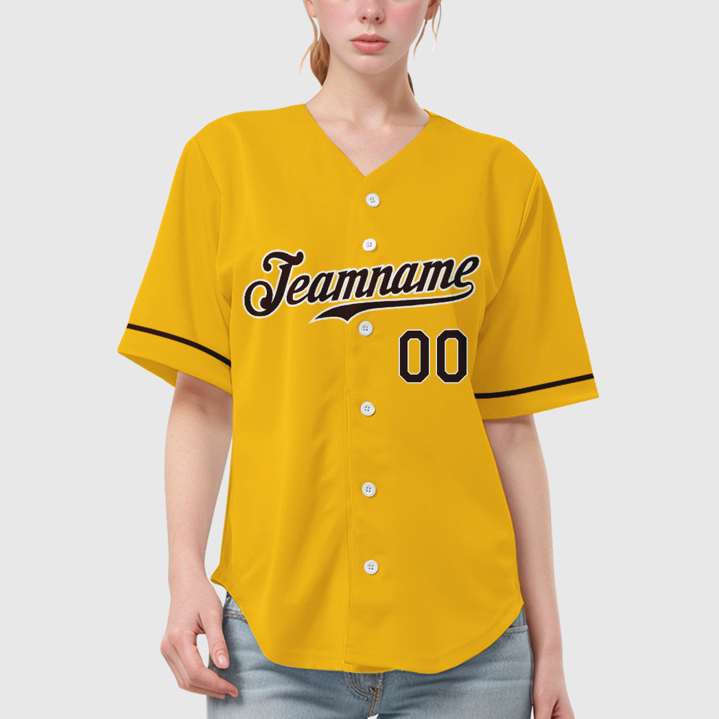 Custom Yellow Brown Brown-White Baseball Jersey